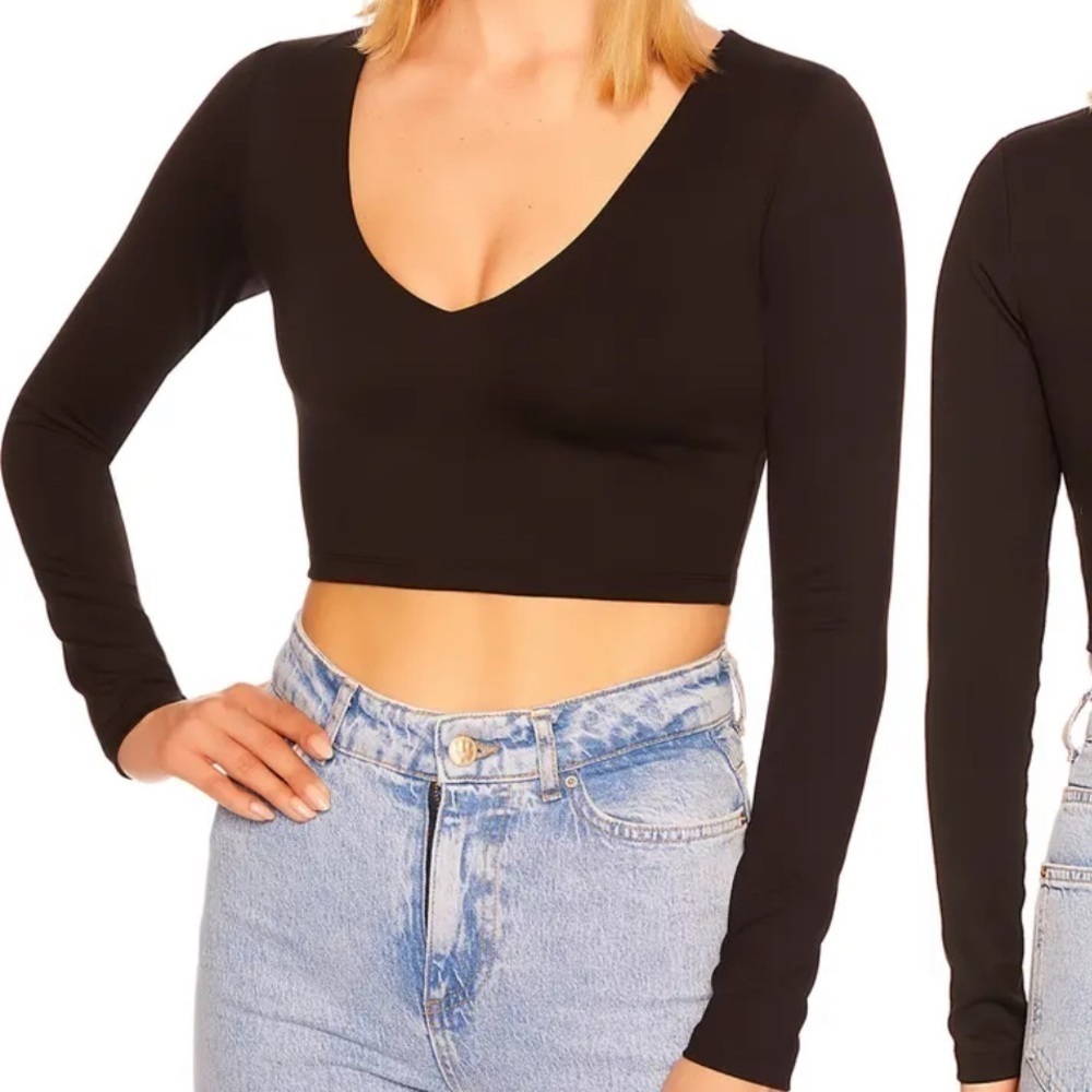 Susana Monaco REVOLVE Dark Green V-Neck Long Sleeve Crop Top Size XS